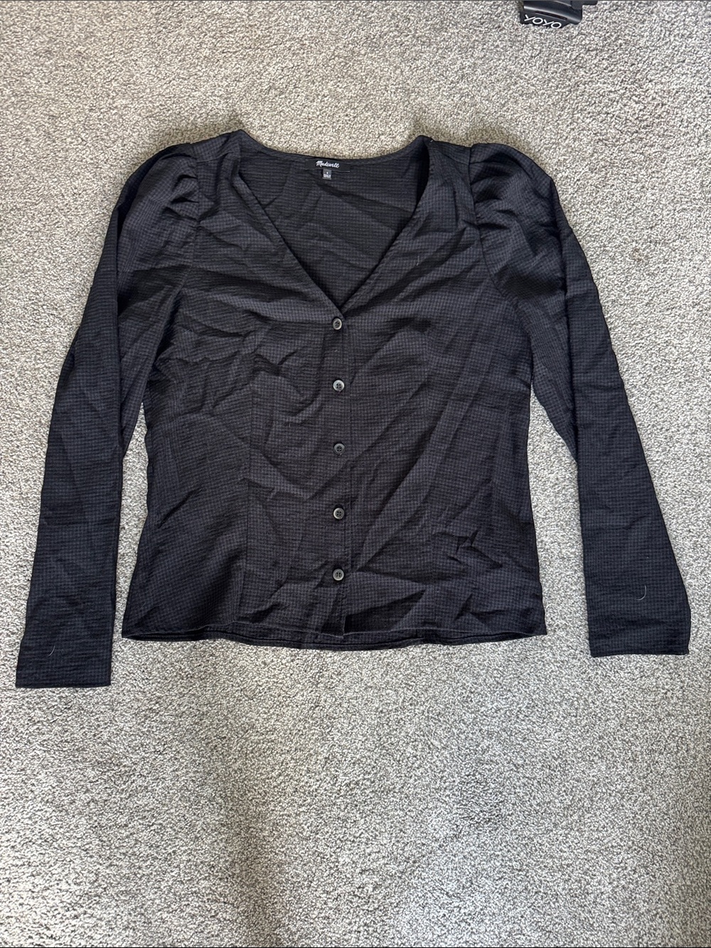Madewell Black Puff-Sleeve Button-Front Top - , Women Tops